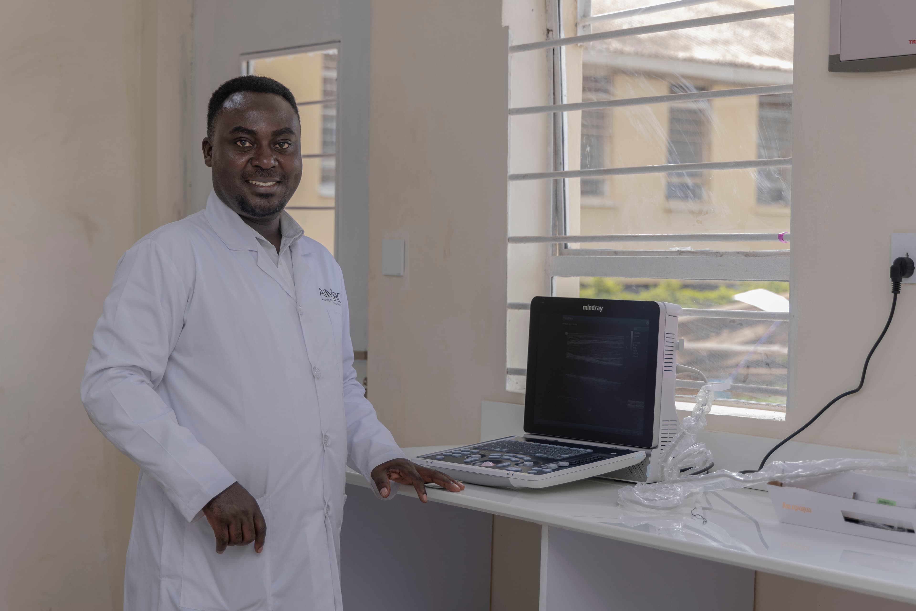 An AMANI clinician using diagnostic ultrasound at Mbale Regional Referral Hospital