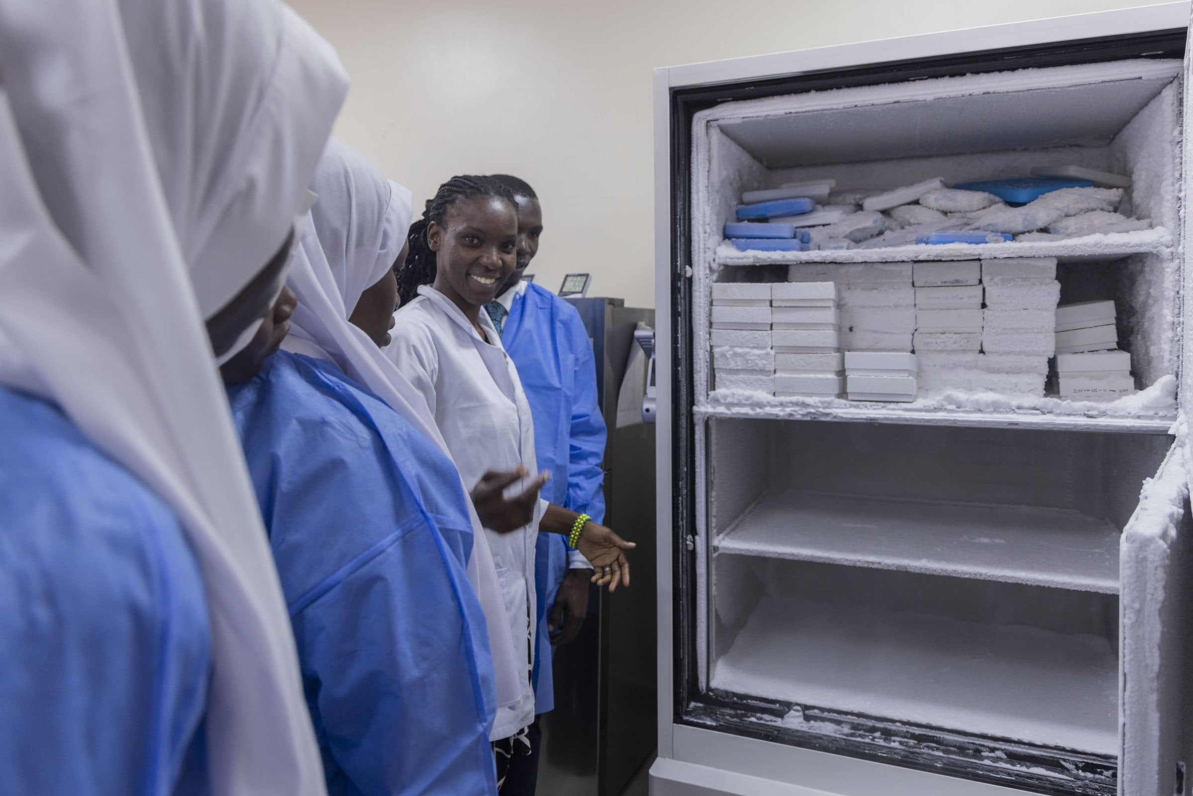 Inside the biobank — showing students the −80° sample freezer